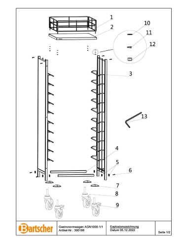 Pièces détachées pour Chariot Gastronorm AGN1000-1/1 marque Bartsher 