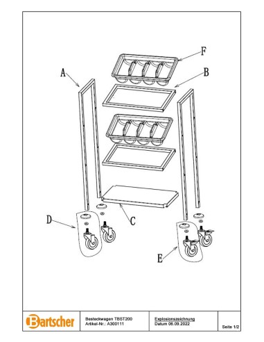 Pièces détachées pour Chariot à couverts TBST200 marque Bartsher 