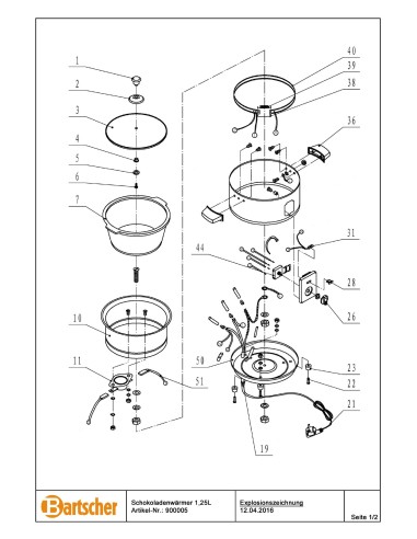 Pièces détachées pour Chauffe-chocolat 1,25L marque Bartsher 