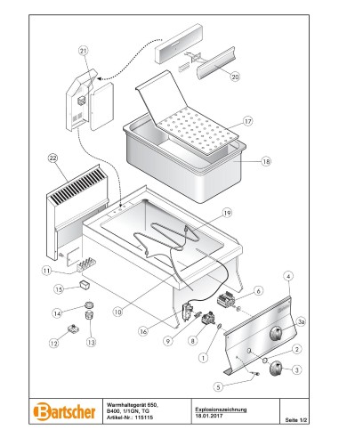 Pièces détachées pour Chauffe-frites 650, L400, 1/1GN, AT marque Bartsher 