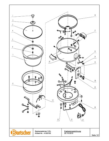 Pièces détachées pour Chauffe-mets 5,5L marque Bartsher 