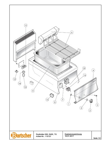 Pièces détachées pour Contact Grill à Vapeur, L400, AT marque Bartsher 