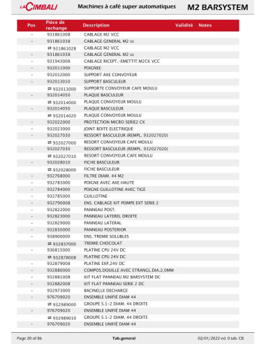 Pièces détachées CIMBALI M2-BARSYSTEM (2007-) Annee 2007- - CIMBALI M2-BARSYSTEM (2007-) - Annee 2007- - Cimbali