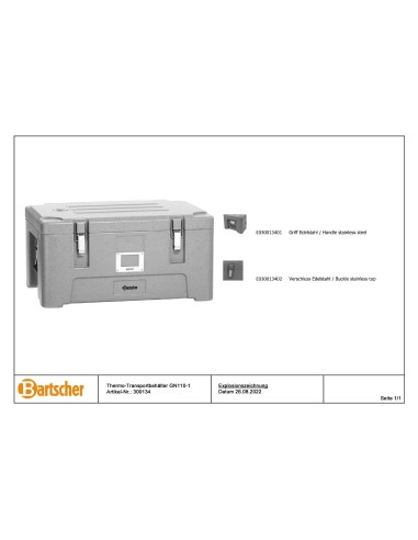 Pièces détachées pour Conteneur isotherme GN110-1 marque Bartsher 