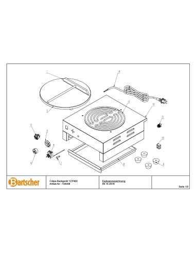 Pièces détachées pour Crêpière 1CP400 marque Bartsher 