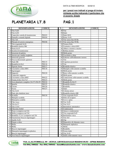 Pièces détachées FAMA PLANETARIA LT.8 Annee 2012 - FAMA PLANETARIA LT.8 - Annee 2012 - Fama