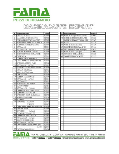 Pièces détachées FAMA MACINACAFFE EXPORT Annee 0 - FAMA MACINACAFFE EXPORT - Annee 0 - Fama