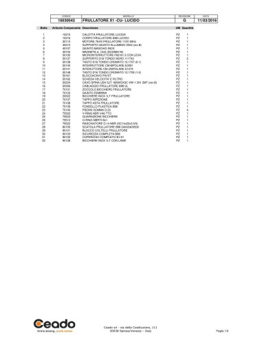 Pièces détachées CEADO X1 CU Annee 03-2016 REVG - CEADO X1 CU - Annee 03-2016 REVG - Ceado