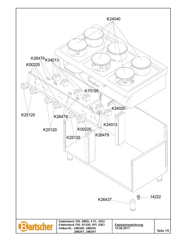 Pièces détachées pour Cuisinière él. 700,L800,4p,four él. marque Bartsher 