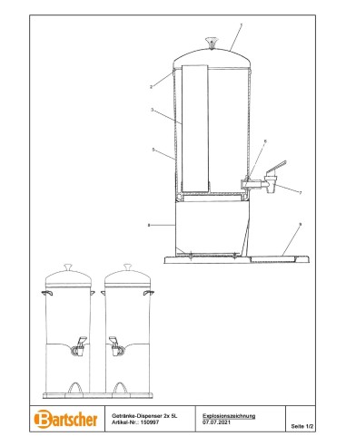 Pièces détachées pour Distributeur boissons DEW5 Duo marque Bartsher 