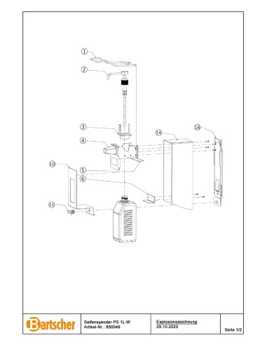 Pièces détachées pour Distributeur de savon PS 1L-W marque Bartsher 