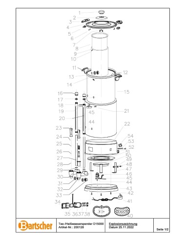 Pièces détachées pour Distributeur de thé/d'eau chaude D15000 marque Bartsher 