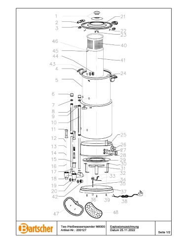 Pièces détachées pour Distributeur de thé/d'eau chaude M8000 marque Bartsher 