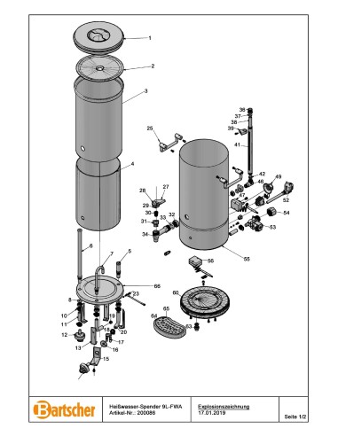 Pièces détachées pour Distributeur d’eau chaude 9L-FWA marque Bartsher 