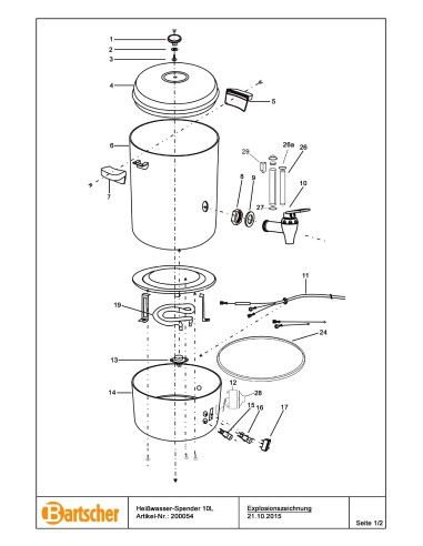 Pièces détachées pour Distributeur eau chaude 10L marque Bartsher 