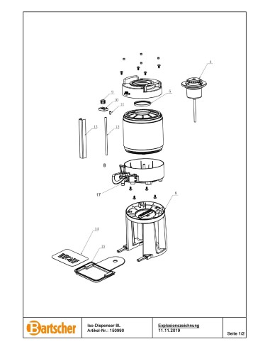 Pièces détachées pour Distributeur isotherme 8L marque Bartsher 