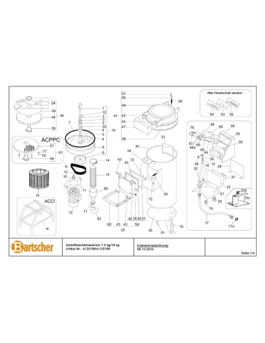 Pièces détachées pour Eplucheuse p. de t. 7,5 Kg marque Bartsher 