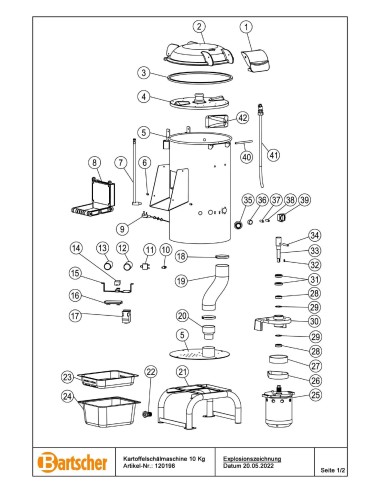 Pièces détachées pour Eplucheuse pommes de terre 10KG marque Bartsher 