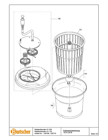 Pièces détachées pour Essoreuse à salade K1-25L marque Bartsher 