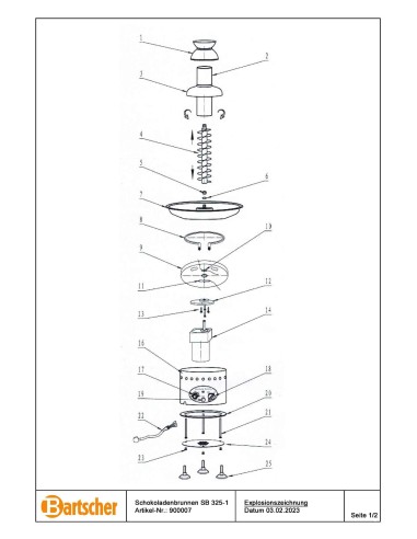 Pièces détachées pour Fontaine à chocolat SB 325-1 marque Bartsher 