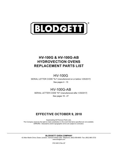 Pièces détachées BLODGETT HV-100G 