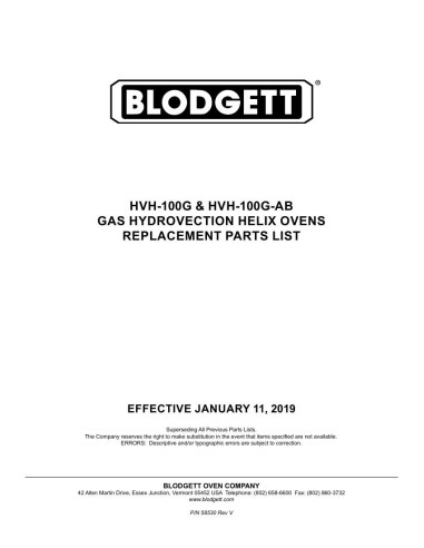 Pièces détachées BLODGETT HVH-100G 