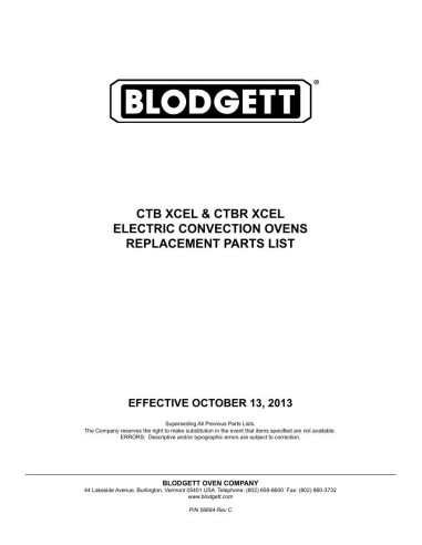 Pièces détachées BLODGETT CTBR-XCEL 