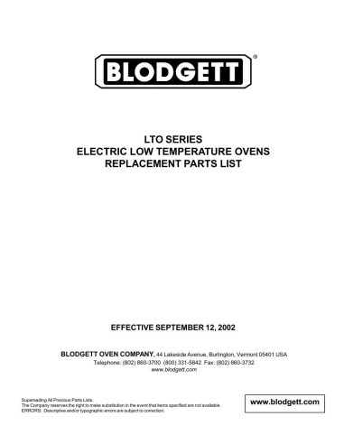 Pièces détachées BLODGETT LTO-SERIES 