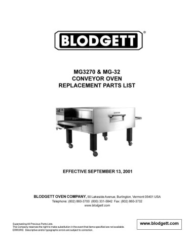 Pièces détachées BLODGETT MG3270 