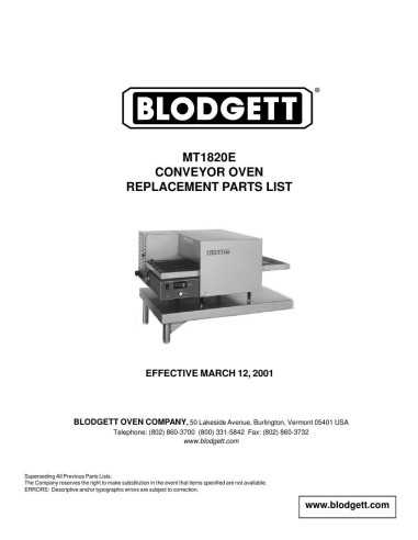 Pièces détachées BLODGETT MT1820E 