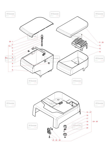 Pièces détachées Aulika Focus Evo - Couverture supérieure/Conteneurs - 6 - C0243X00 - SAECO 